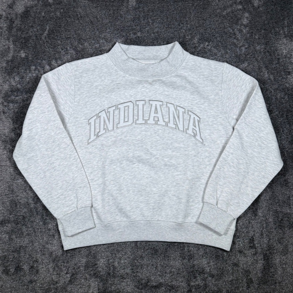 Indiana Hoosiers Pressbox Sweatshirt Womens Medium Gray Embroidered Mock Neck